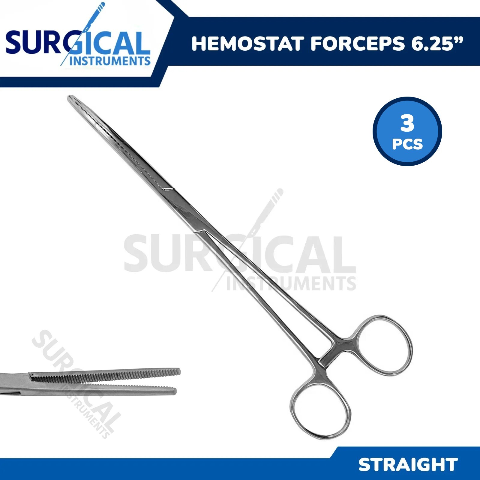 3 Pc Rochester Pean Hemostat Forceps 6.25" Straight Stainless Steel German Grade
