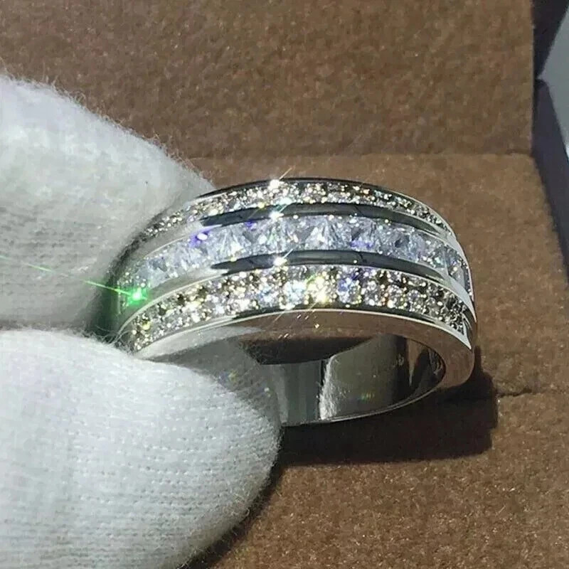 3Ct Round Cut Lab Created Diamond Wedding Men's Band Ring 14K White Gold Plated