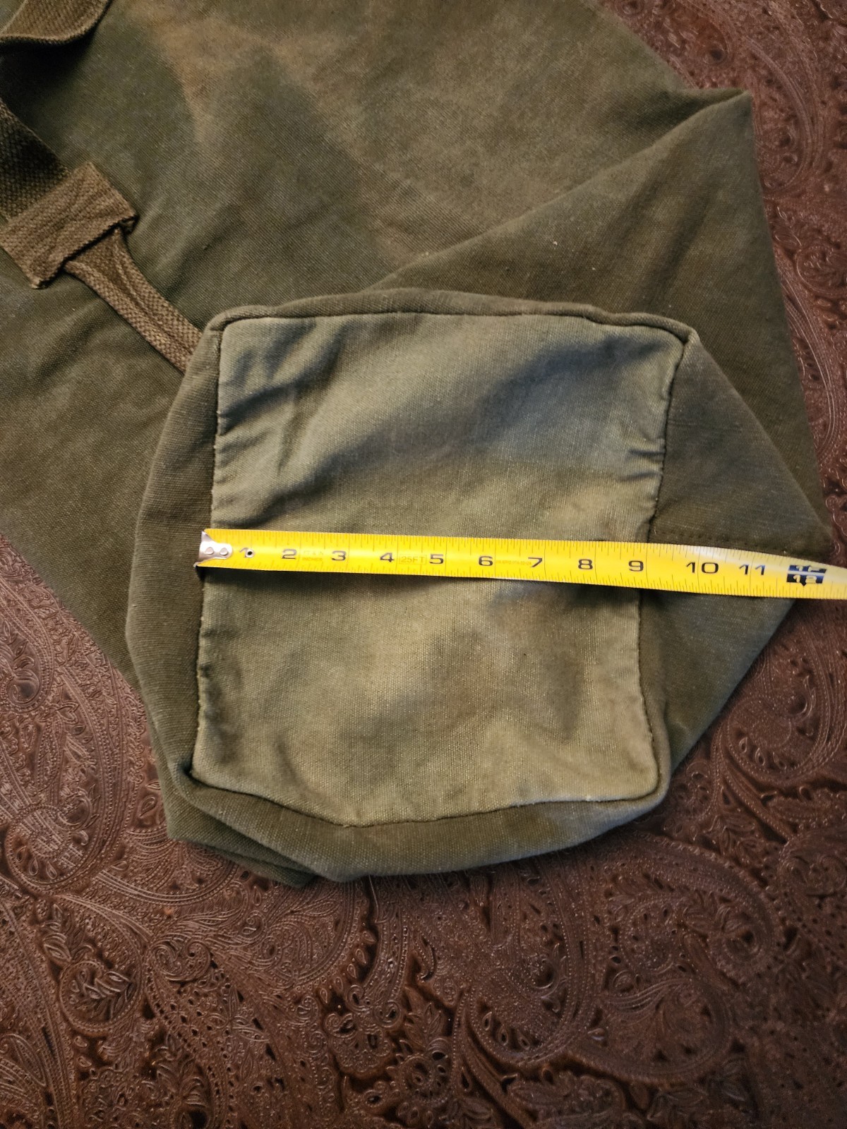 Vintage US Military Duffel Bag. Top Load, Green Canvas, Handle & Strap.