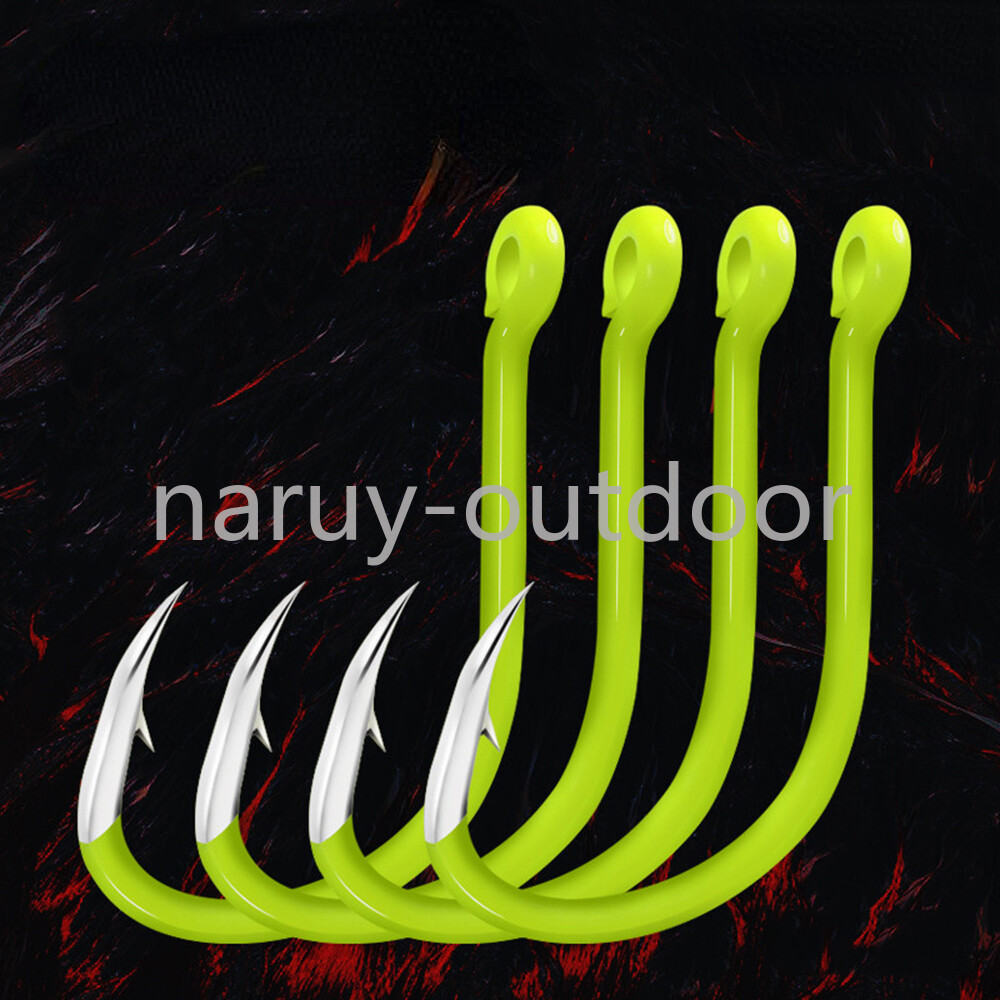 100PCS Fluorescent Fishing Hooks Barbed Single Circle Hook Hight Carbon Steel