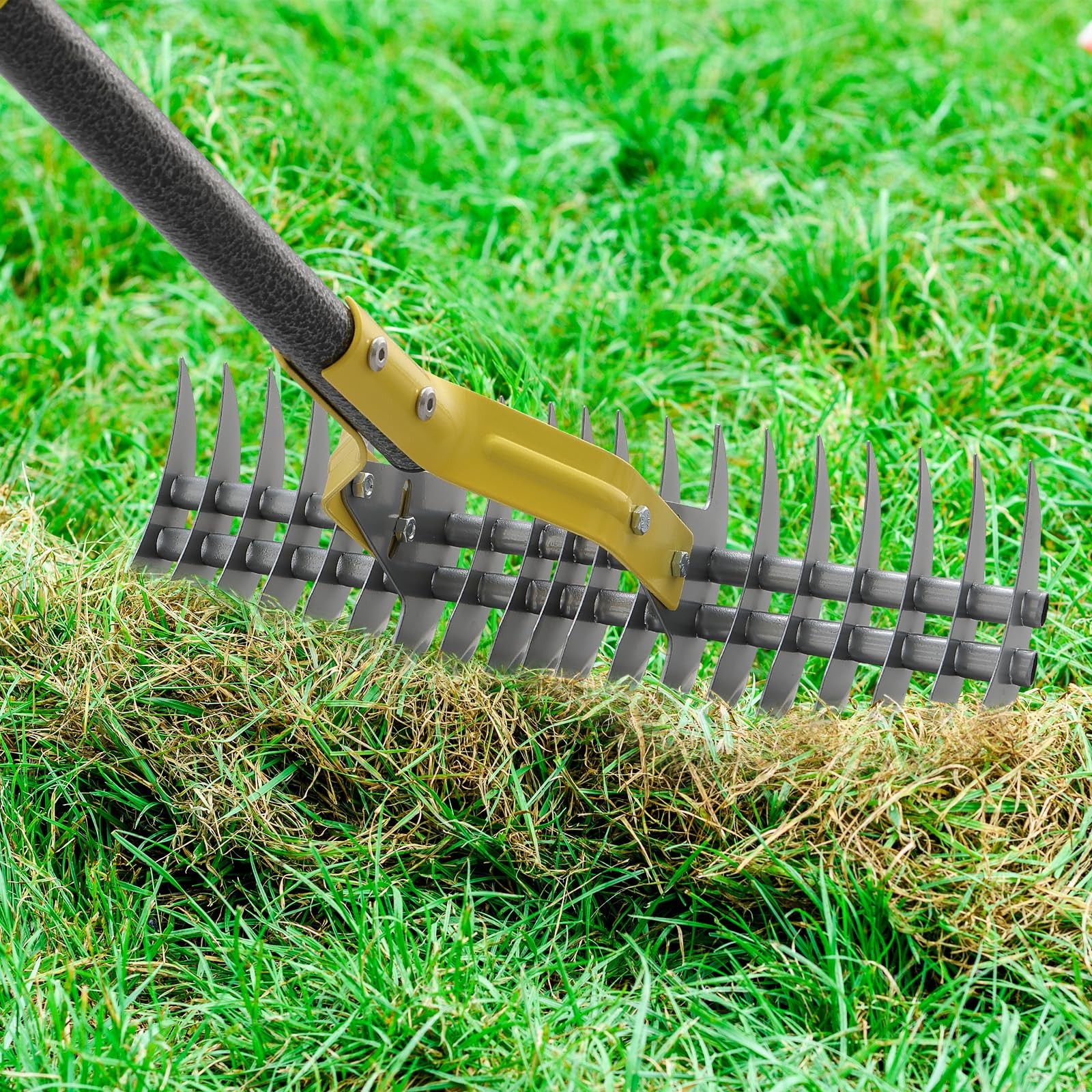 New Thatch Rake, 51" Heavy Duty Metal Dethatcher Rake with 15" Wide Double-Edged
