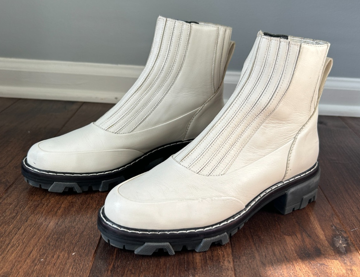 Rag & Bone SHAWN Antique White Leather Ankle Boots EU 39 Lug Sole Chelsea