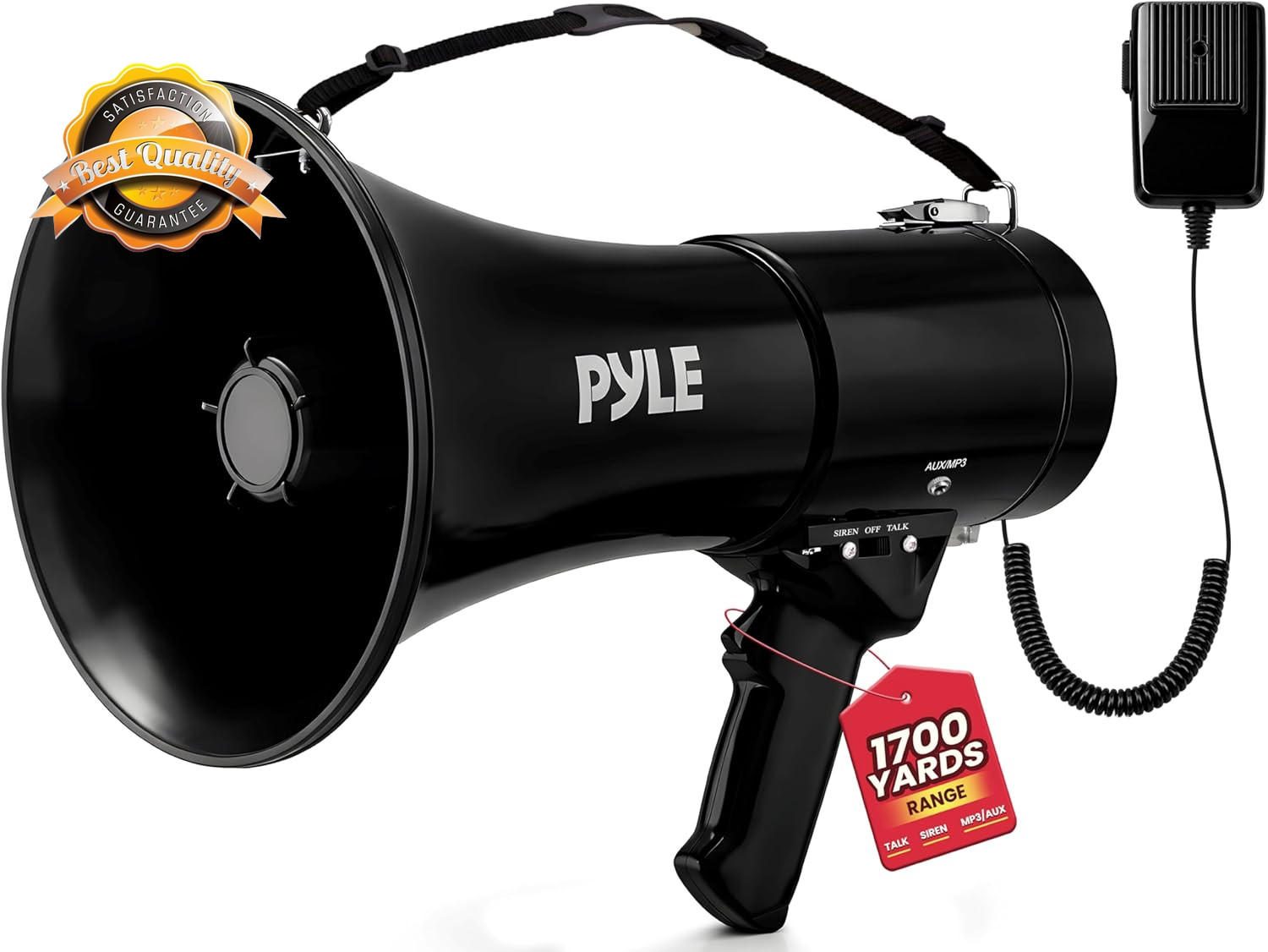 50W Megaphone Speaker PA Bullhorn Siren 35mm Aux Outdoor Loudspeaker