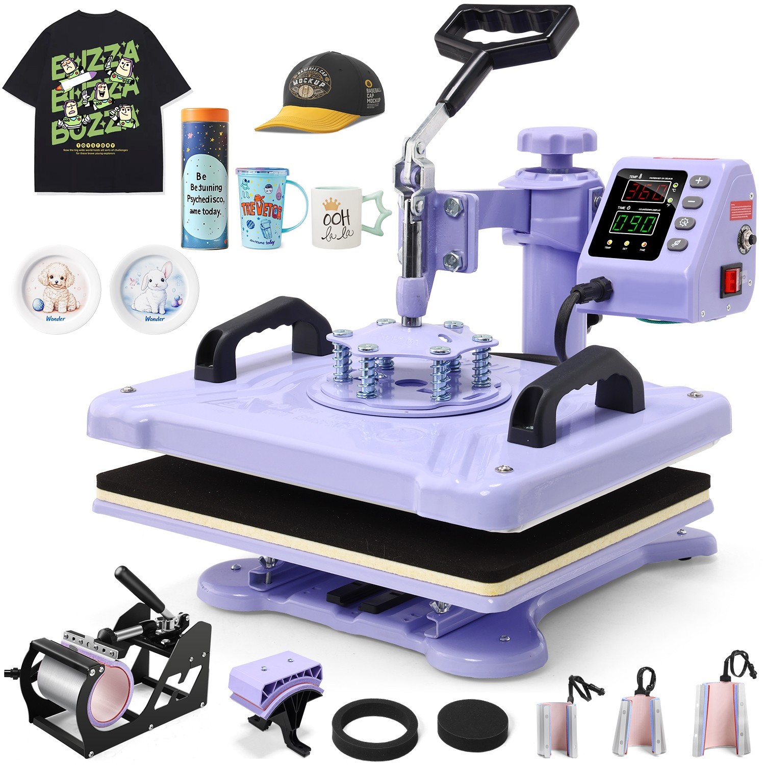 Heat Press Machine Sublimation Machine 8-in 1 Swing Away Printing Heat Transfer!