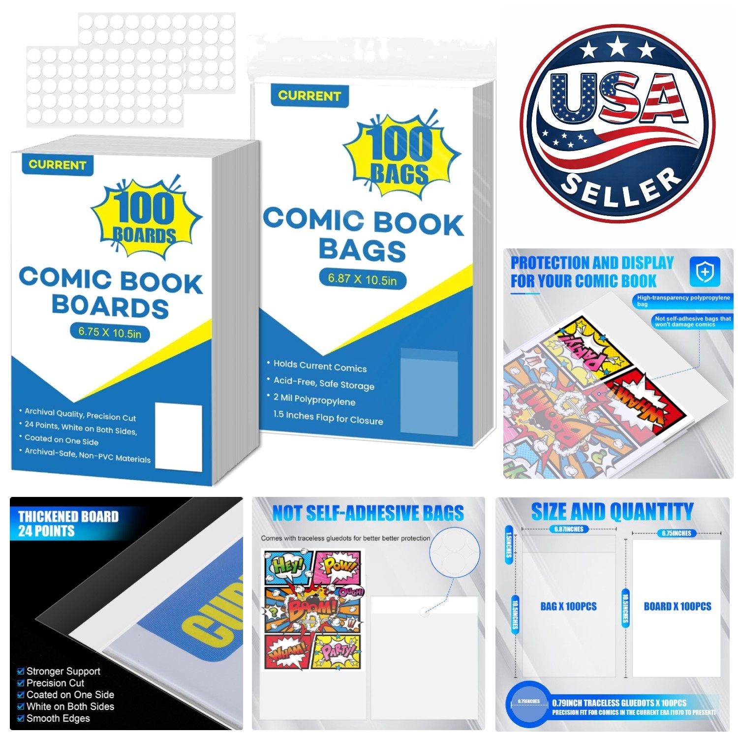 Clear Comic Book Bags & Thick Boards - 100 Pack, Perfect for Storage & Display