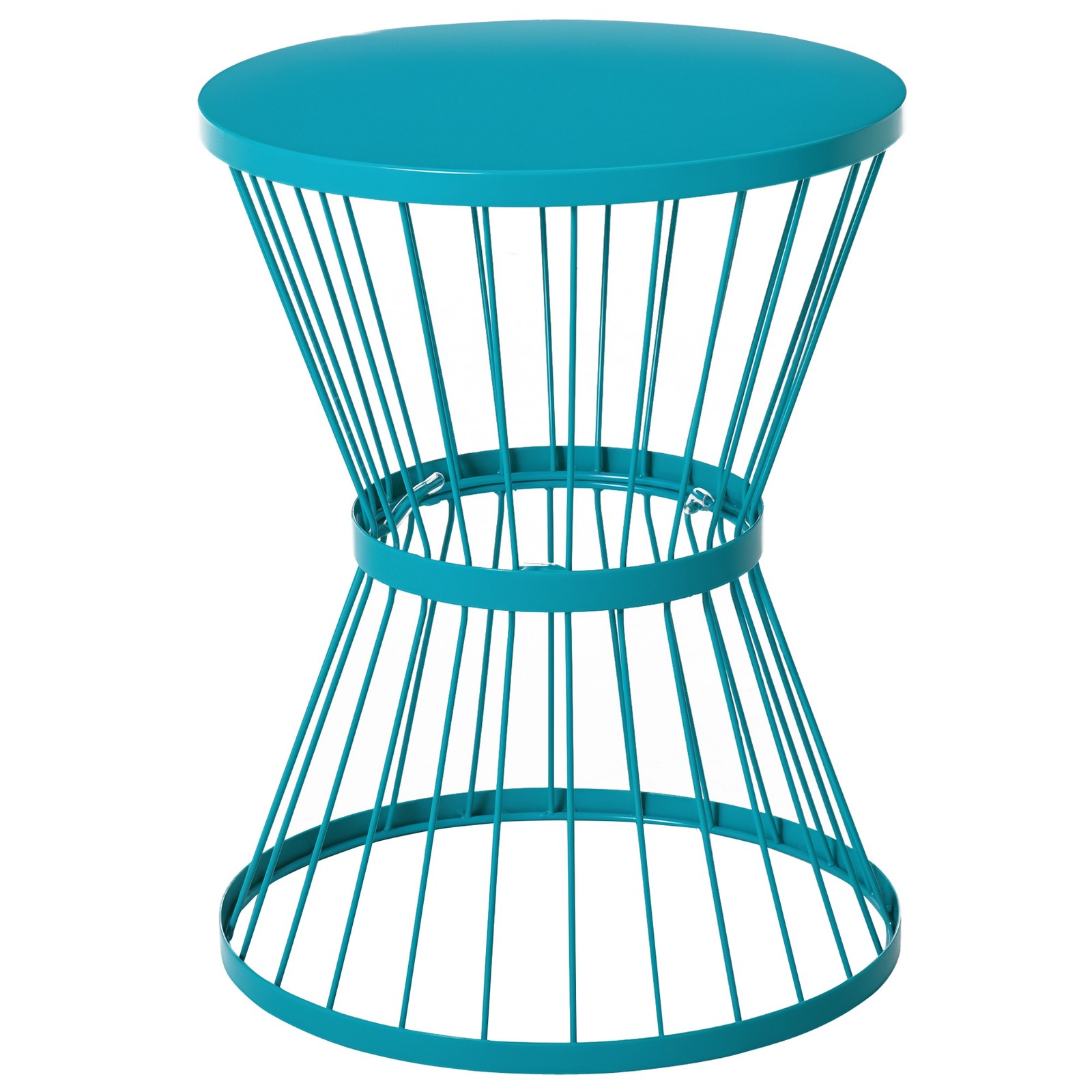 16" Outdoor & Indoor Garden Steel Accent Table w/ Hourglass Design, Blue