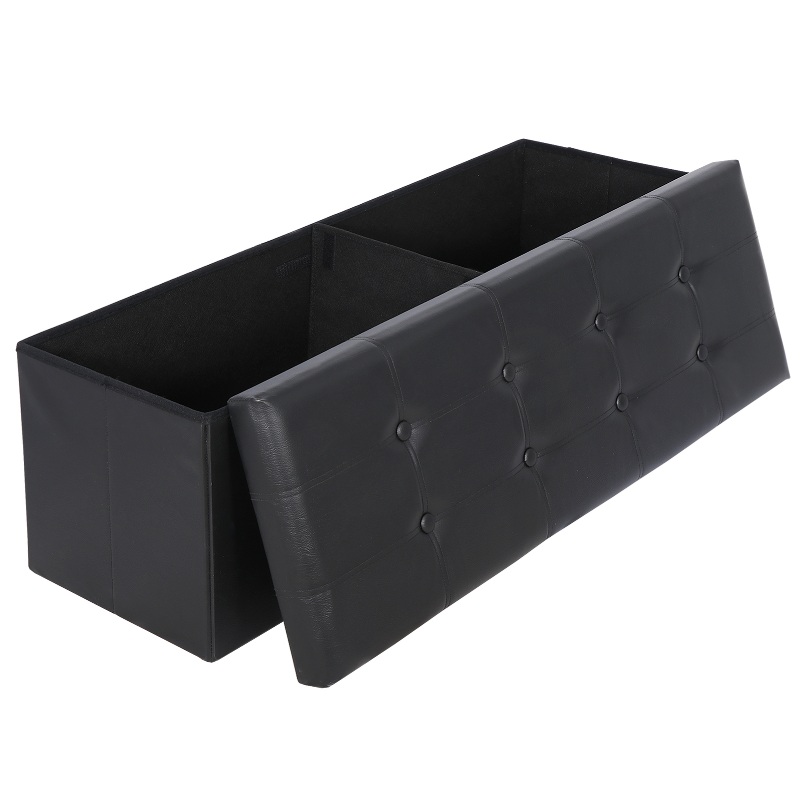 43'' Storage Ottoman Bench PVC Leather Foldable Footrest Stool w/ Divider Black