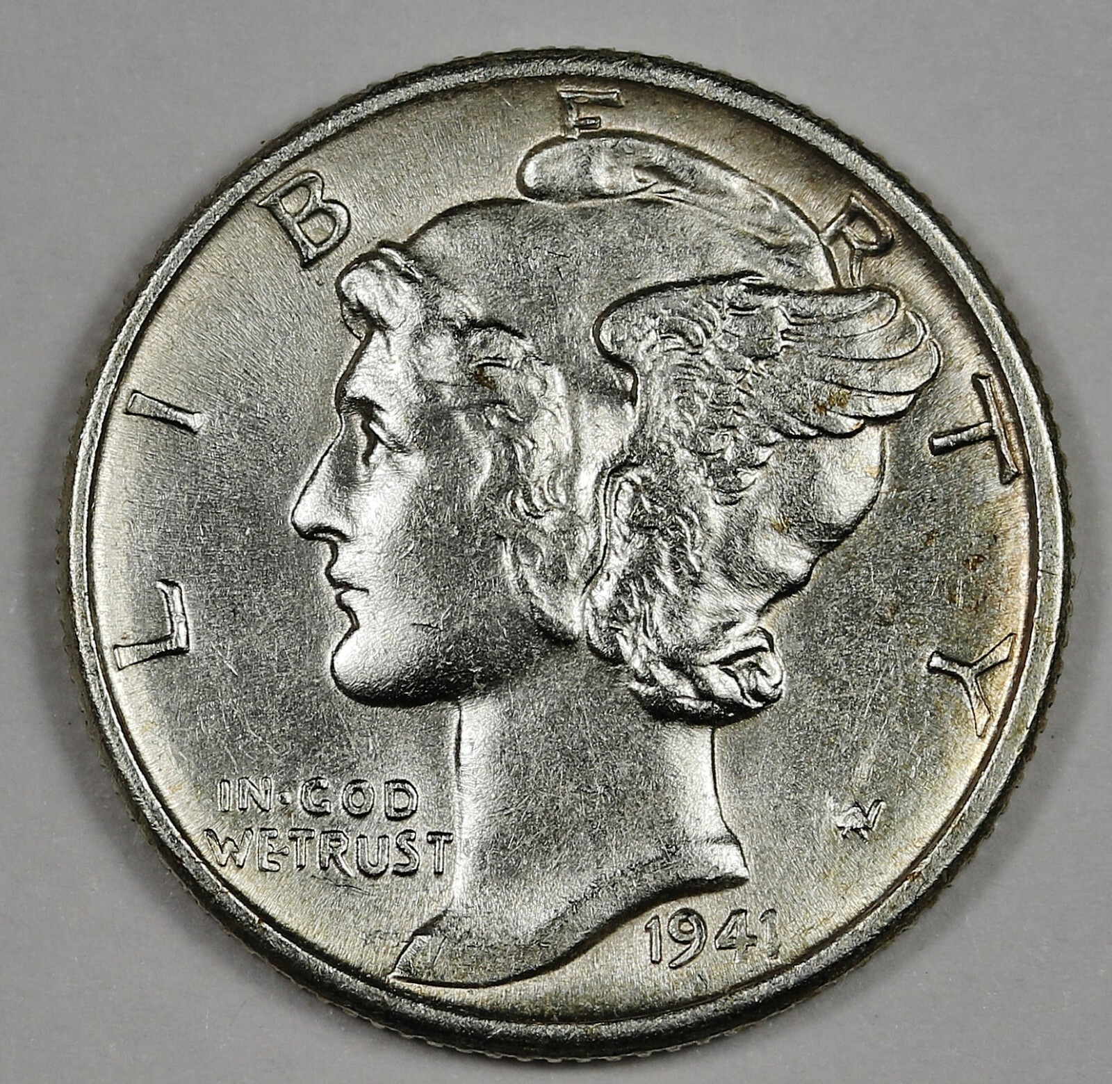 1941-p Mercury Dime.  100% Fully Separated Horizontal Bands.  BU. 167903