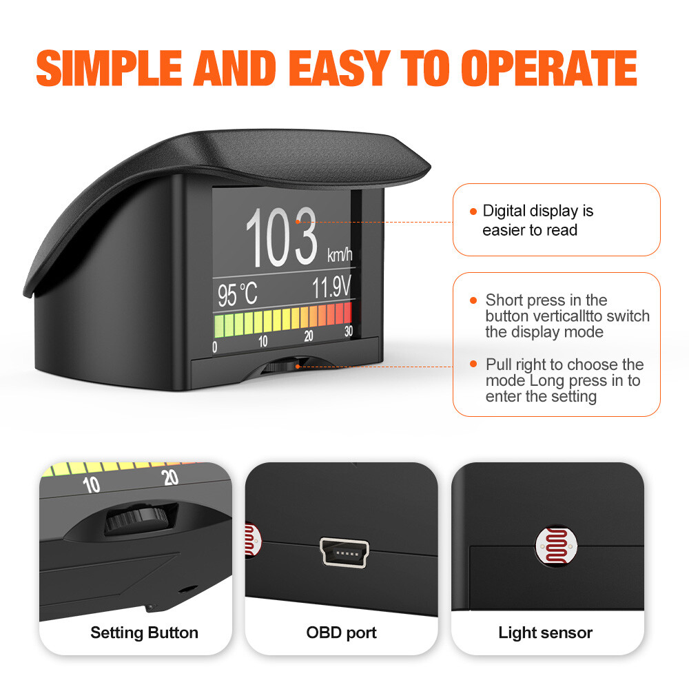 ANCEL A202 Car Computer Display Speed Fuel Consumption Temperature Gauge Battery
