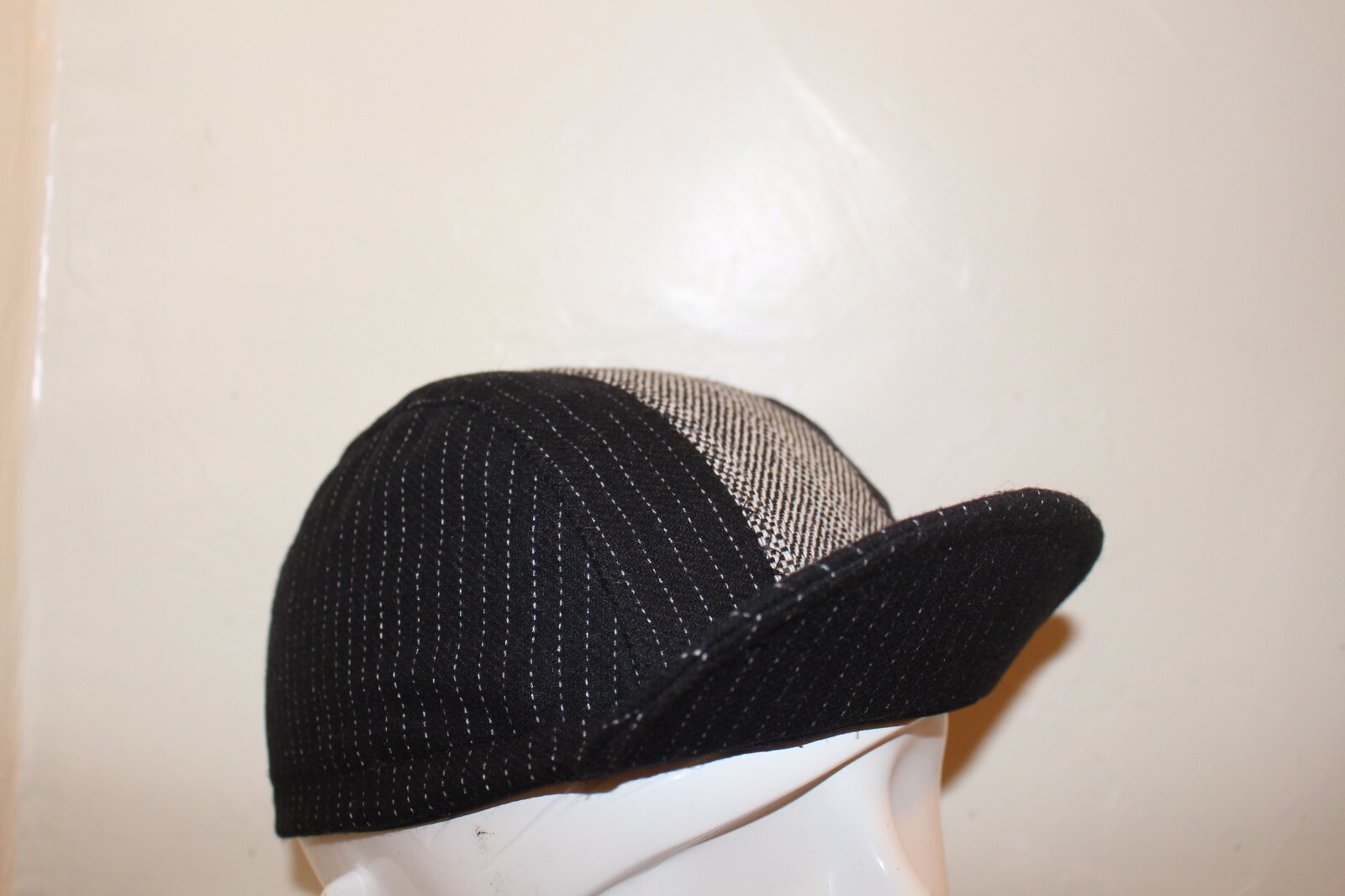 CYCLING CAP BLACK WOOL W/ GRAY STRAP WOOL   HANDMADE IN USA   S M L