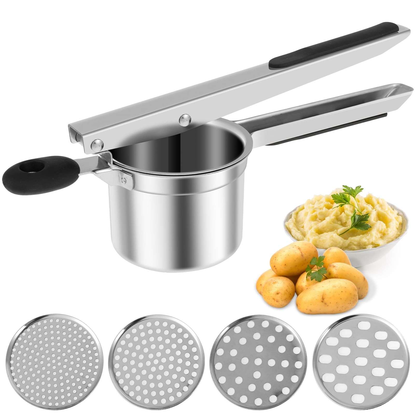 YMKWZ 1PC Potato Ricer Stainless Steel Masher with one size, Black