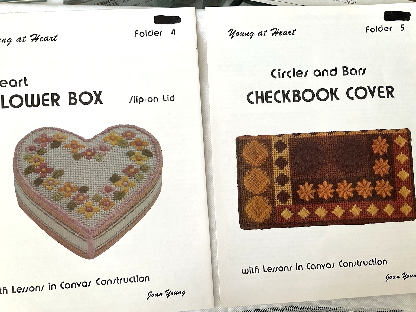 Needlepoint Charts 2 Young At Heart #4 #5 Joan Young Flower Boxes Slip on Lid