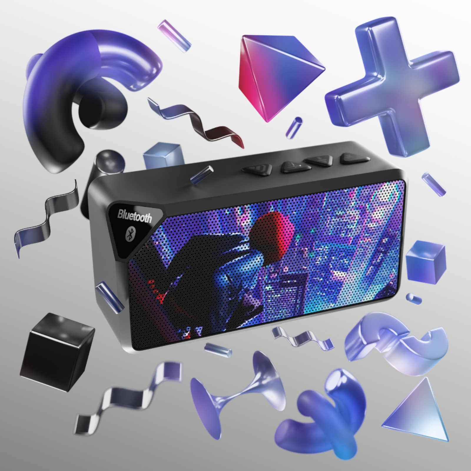 Retro Arcade Gamer Bluetooth Speaker | Pixel City Synthwave Design