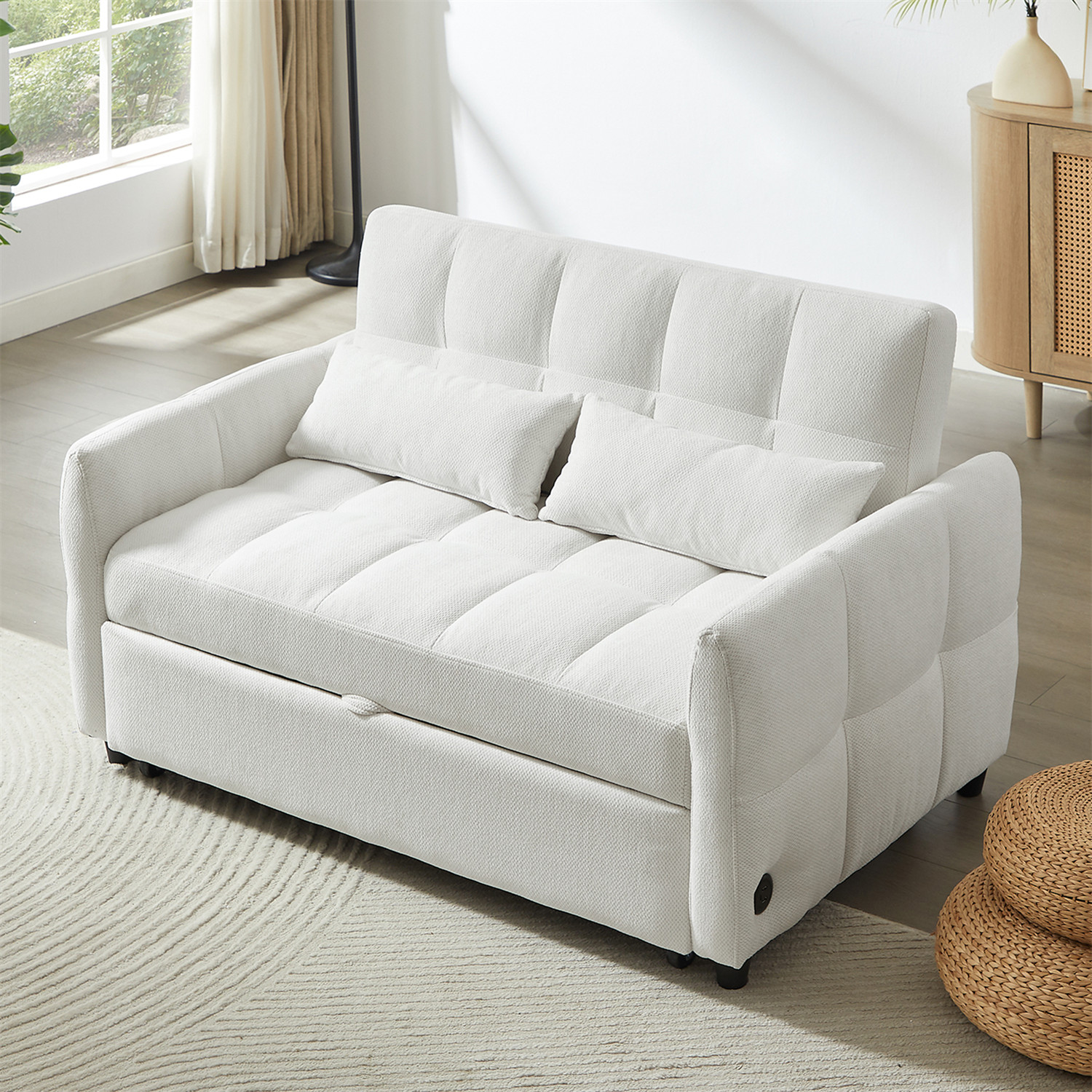 52.8in Convertible Sleeper Sofa Bed Loveseat Sofa 2 Seater Couch w/ Pull-Out Bed