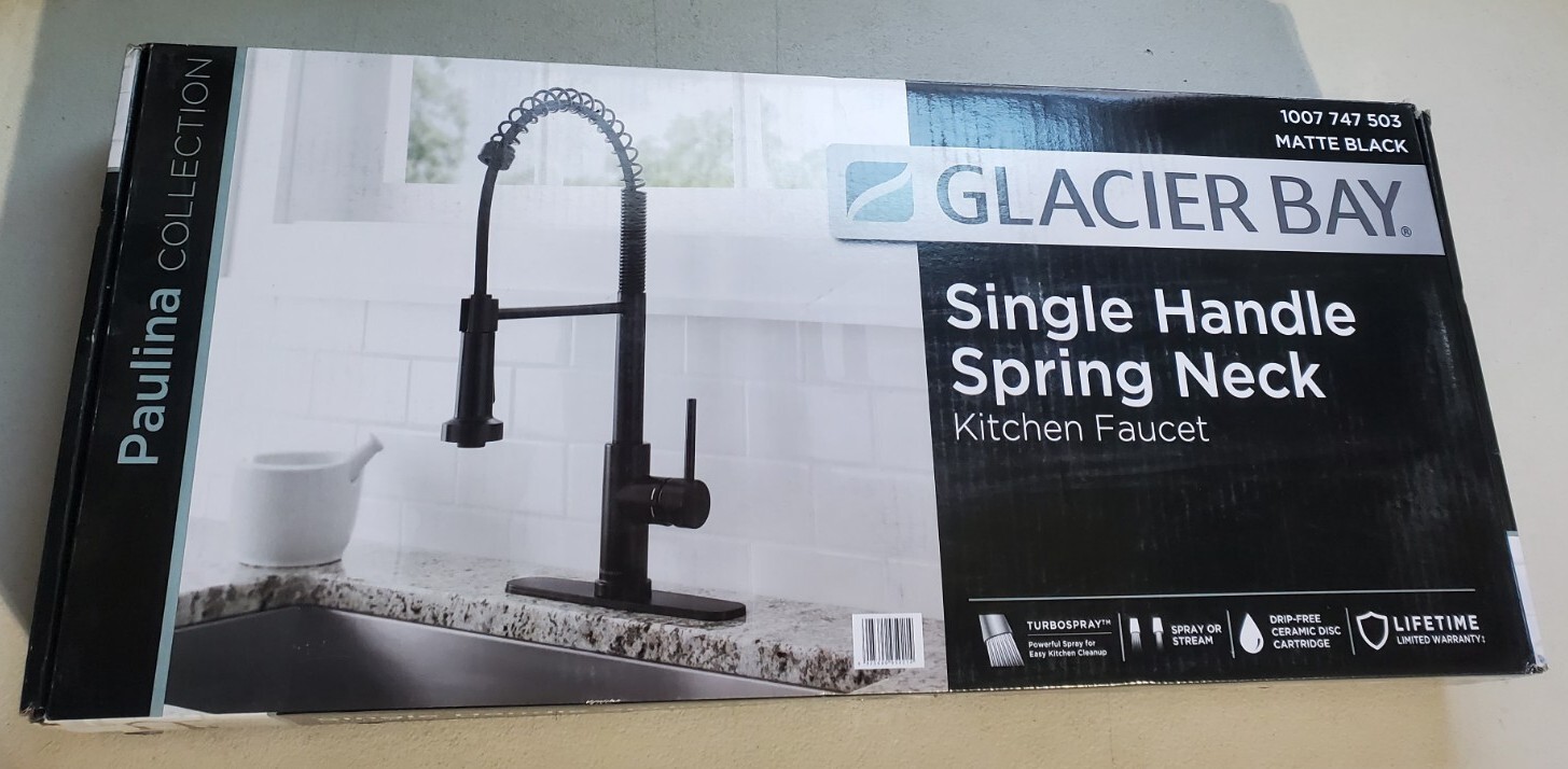 Glacier Bay 1 Handle Spring Neck Pull Down Sprayer Kitchen Faucet Matte Black