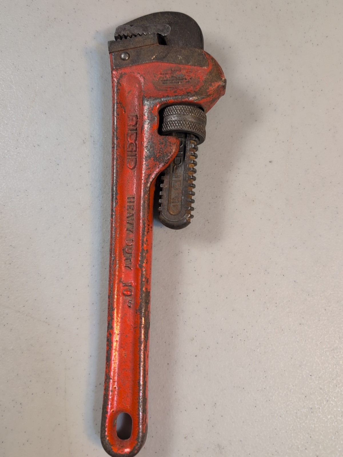 Vintage RIGID 10" inch Pipe Wrench The Ridge Tool Co Elyria Made In USA