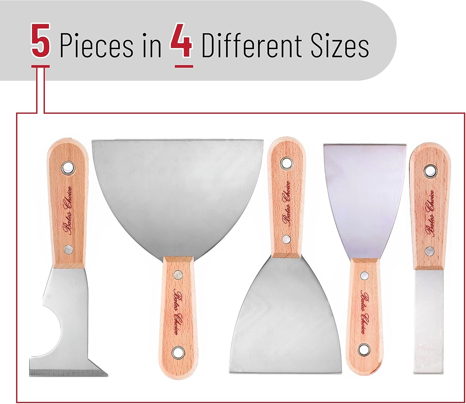 5 Pc Paint Scraper & Putty Knife Set – Wall Repair, Paint Removal, 5-in-1 Tool