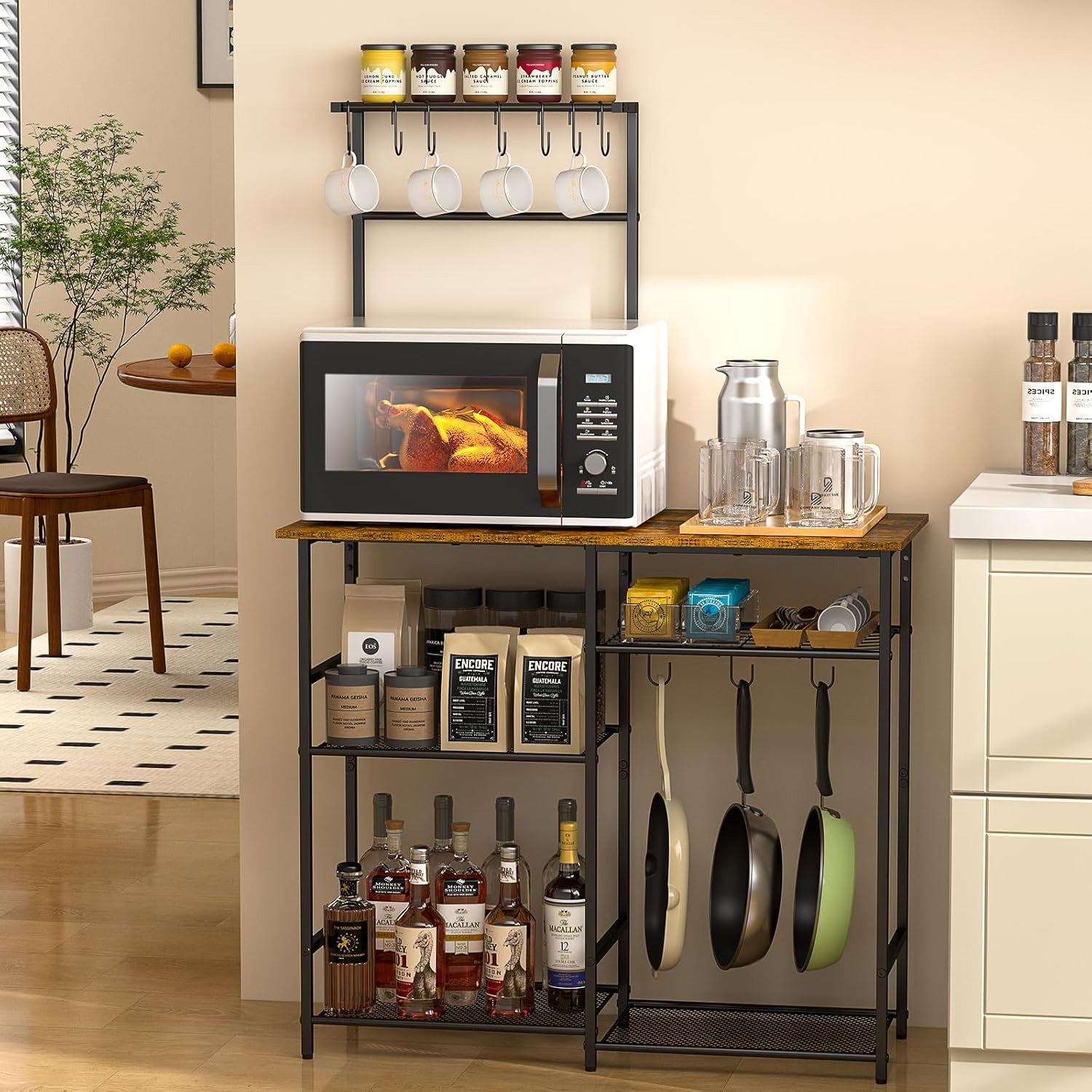 Baker'S Rack for Kitchen with Storage, Microwave Stand with Adjustable Shelves a