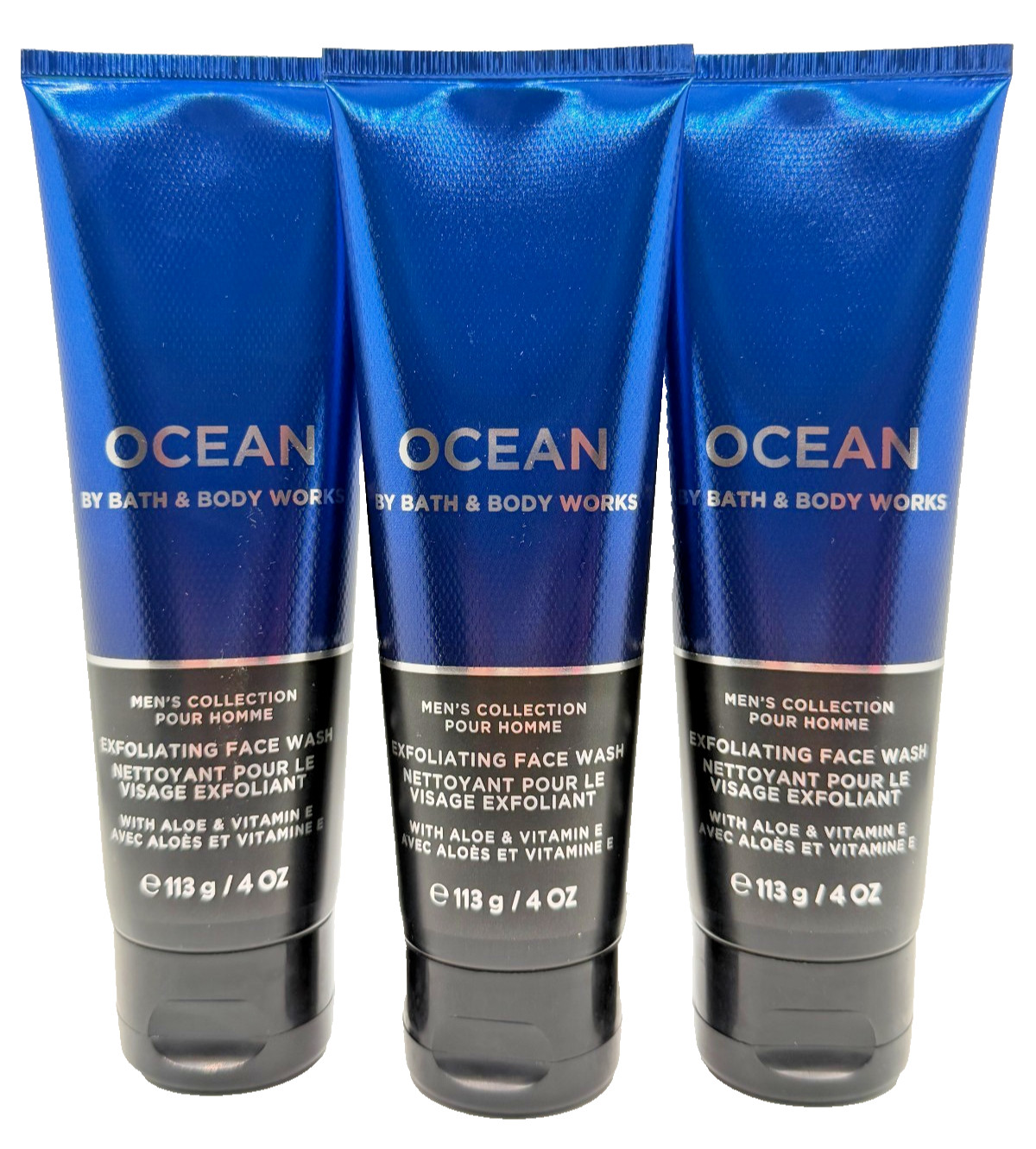 NEW Bath & Body Works Lot of 3 Tubes Men's Ocean Exfoliating Face Wash Aloe 4 oz