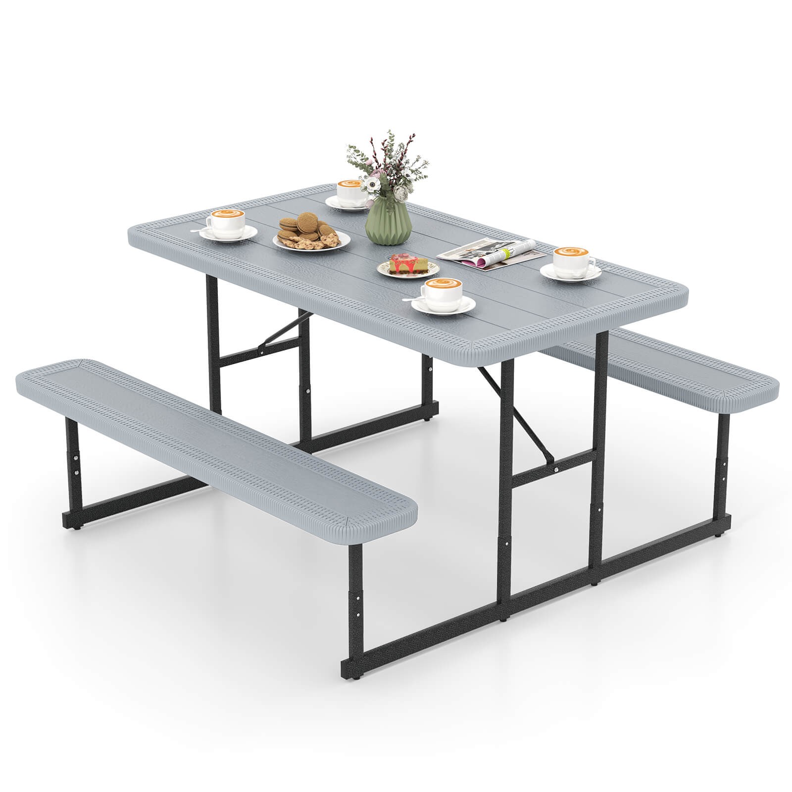 Picnic Table Bench Set for 2-4 People Outdoor Rectangular Camping Dining Table
