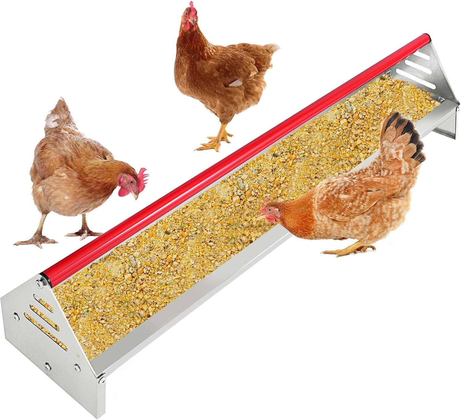 Heavy-Duty Galvanized Steel Chicken Feeding Trough | ﻿45In Poultry Feeder Trough