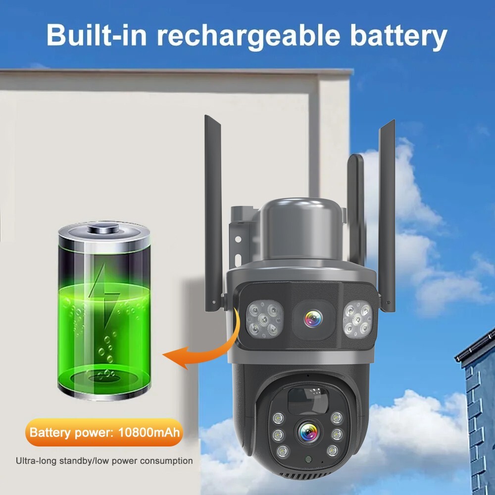 2PCS Solar Battery Powered Wireless WiFi Outdoor PTZ Home Security Camera System