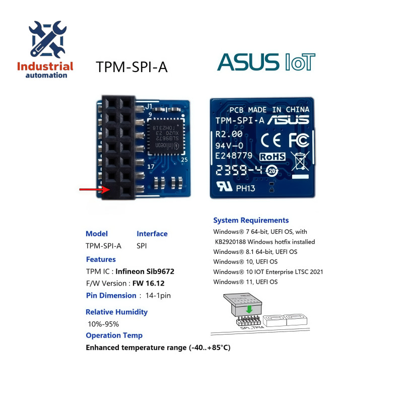 1PC NEW ASUS TPM-SPI-A AIOT TPM Module (14 Pin 14-1) TPM Trusted Platform
