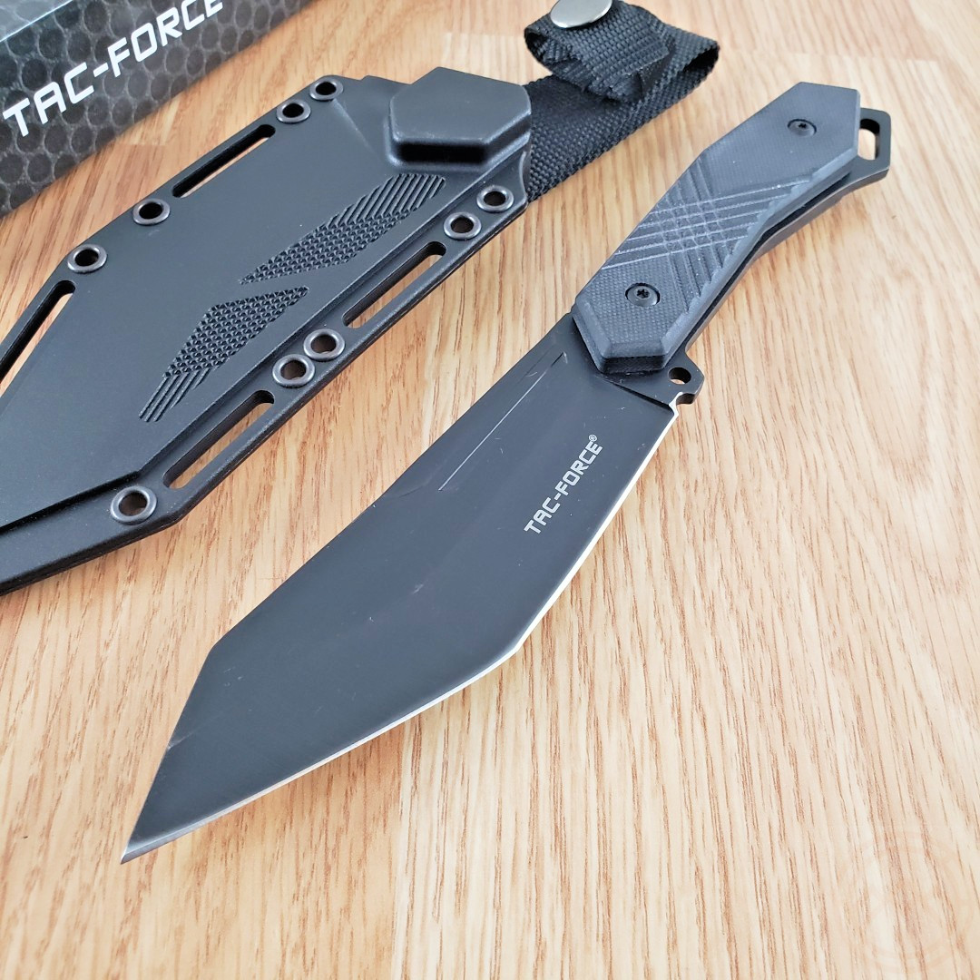 Tac Force Fixed Knife 4.5" Stainless Steel Full Blade Black G10 Handle w/Sheath