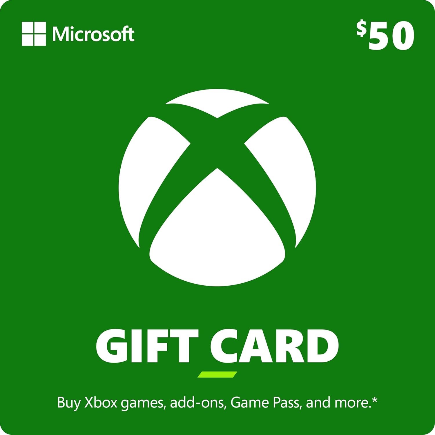 Xbox Gift Card -- Microsoft Digital, Windows XBox Live Required $25 $50 $100
