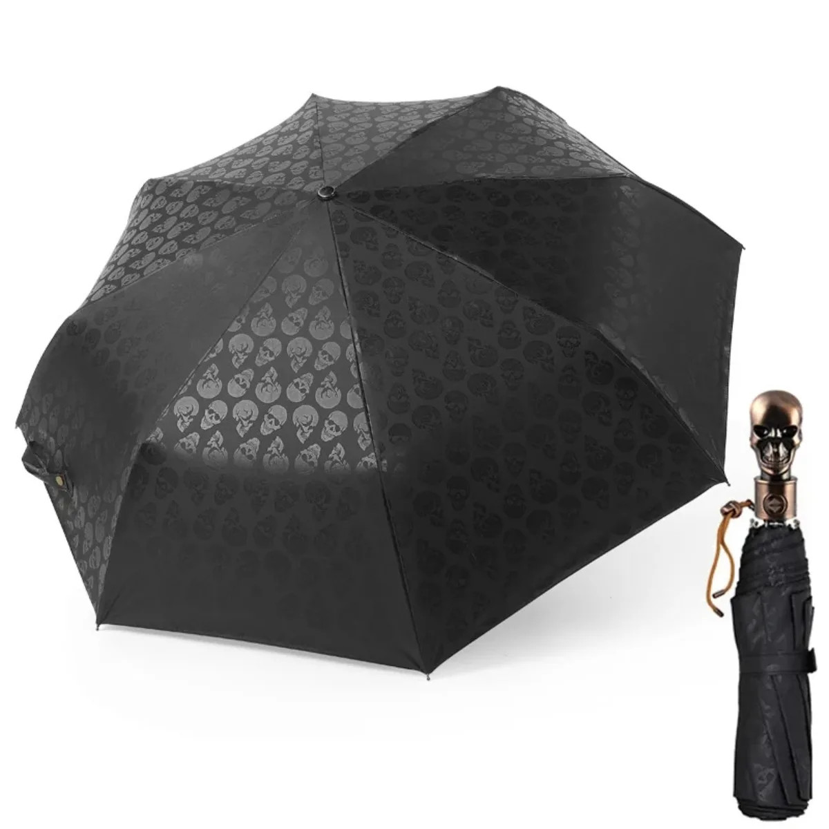 Black Devil Skull Automaticlly Umbrella Rain Women 3 Fold Anti UV Sun Rain Male