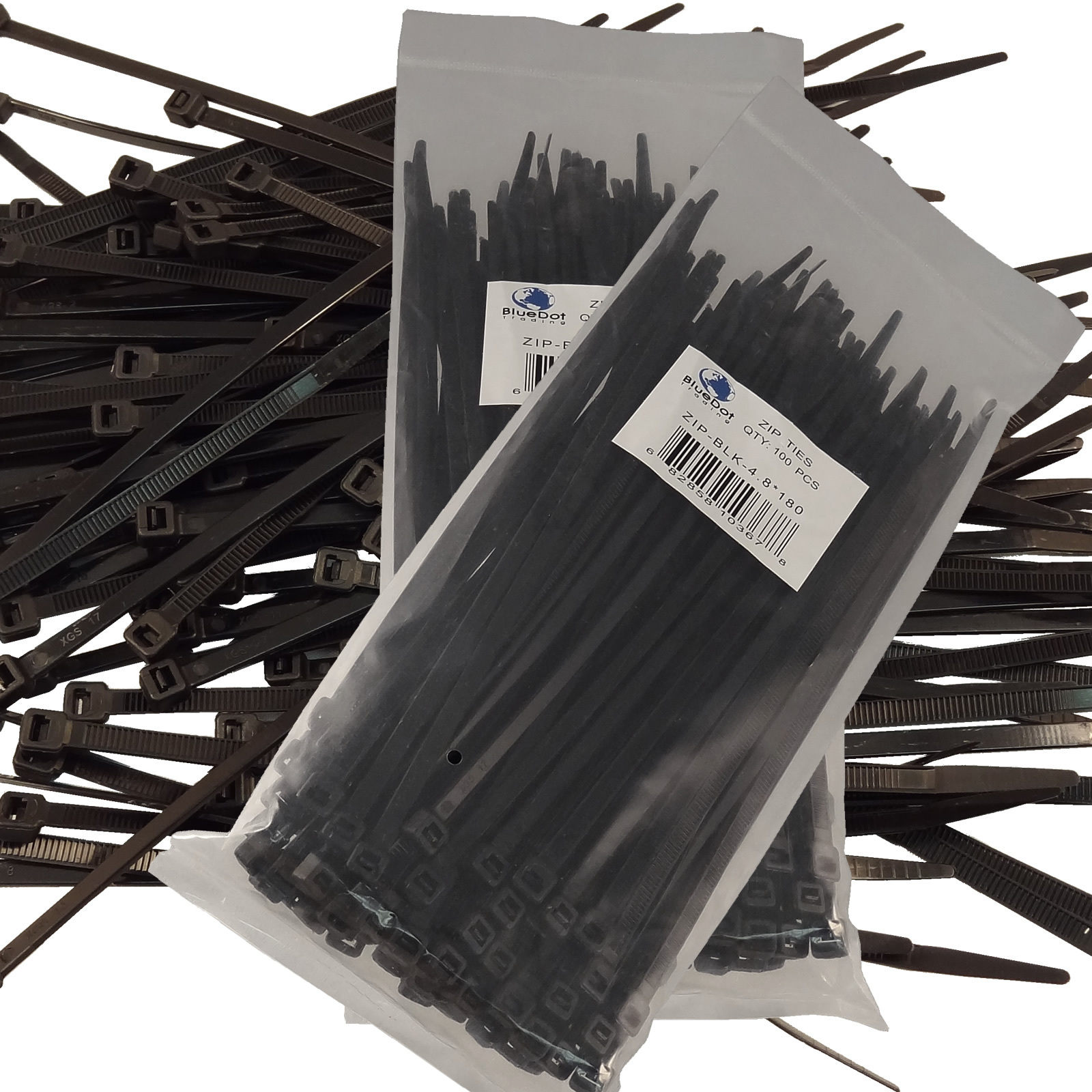 200 7" Cable Ties BLACK 180mm Long 4.8mm Wide 50lb Strong Industrial Wire Ziptie