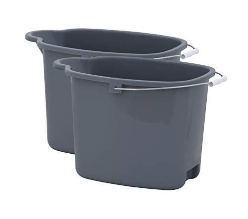 Superio Plastic Bucket w/ Grip Handle, 16 L Large Spout Cleaning Pail Grey 2pc
