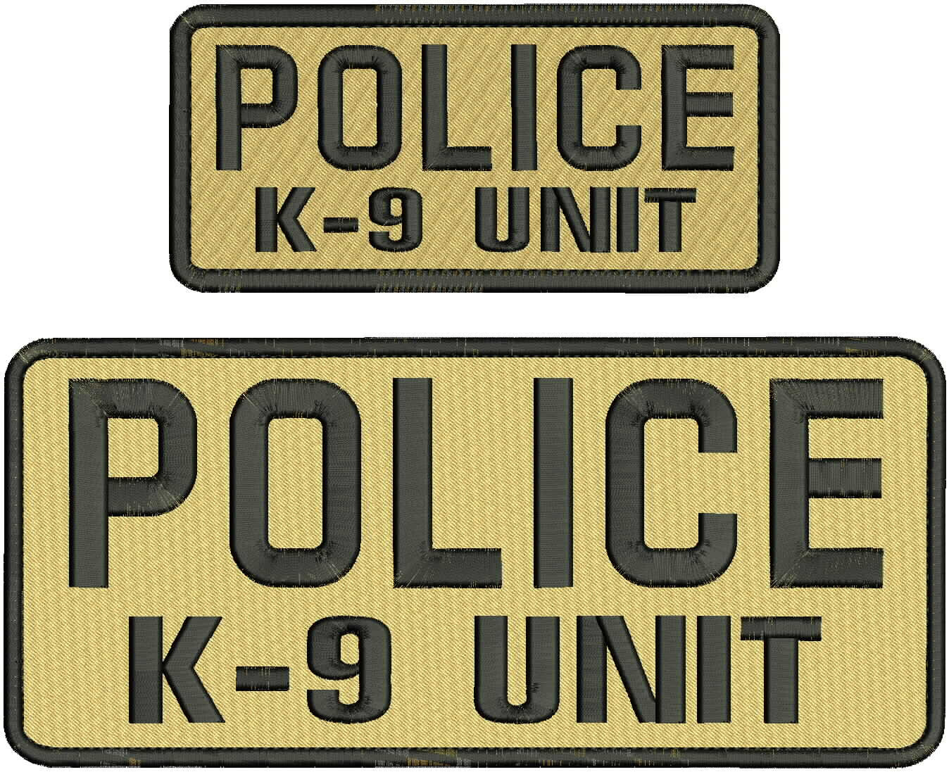 POLICE K-9 UNIT EMBROIDERY PATCH 4.75X11 AND 3X7 VELCR@ ON BACK BLACK ON TAN