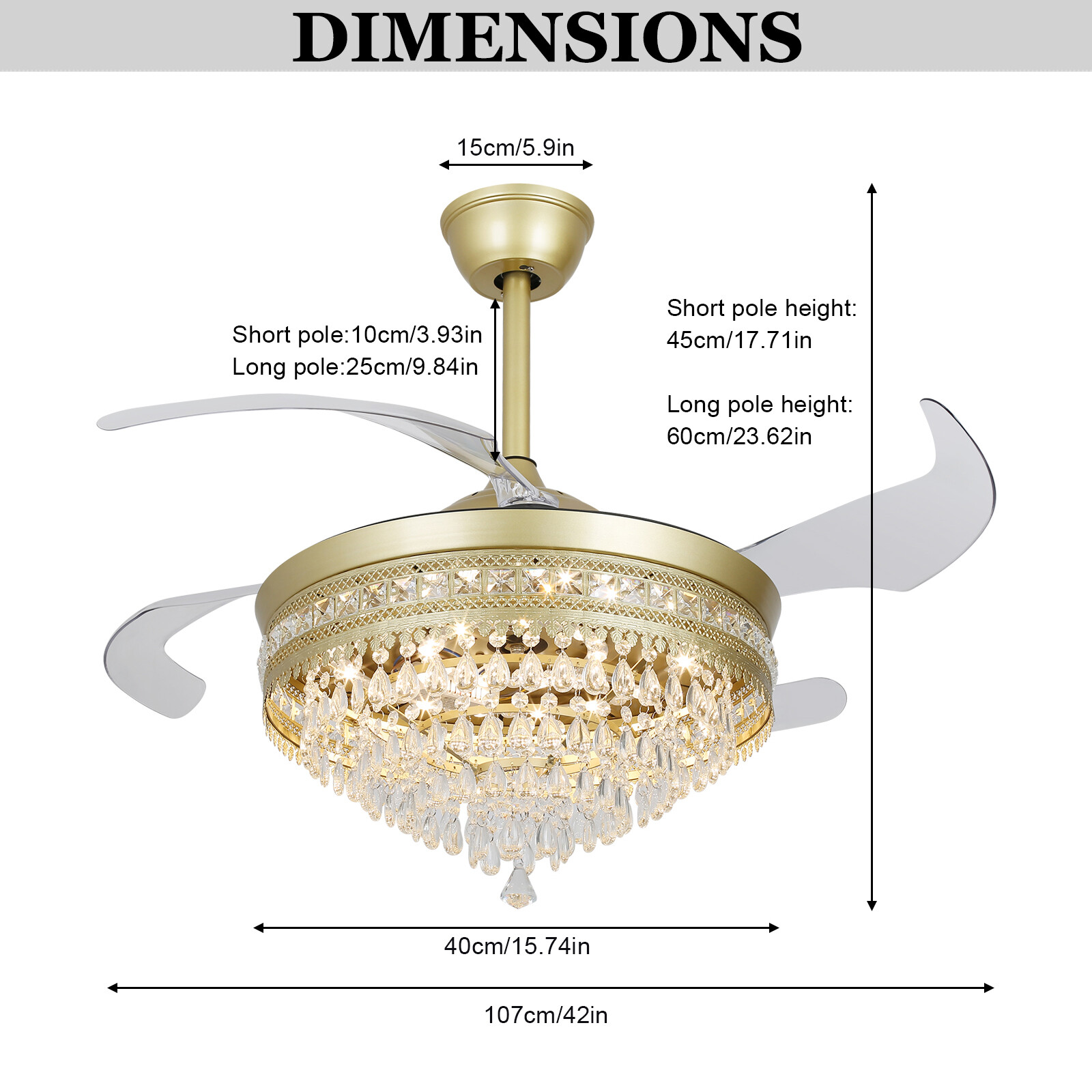 Modern Crystal Ceiling Fan Light with Remote Control and LED IlluminationUS