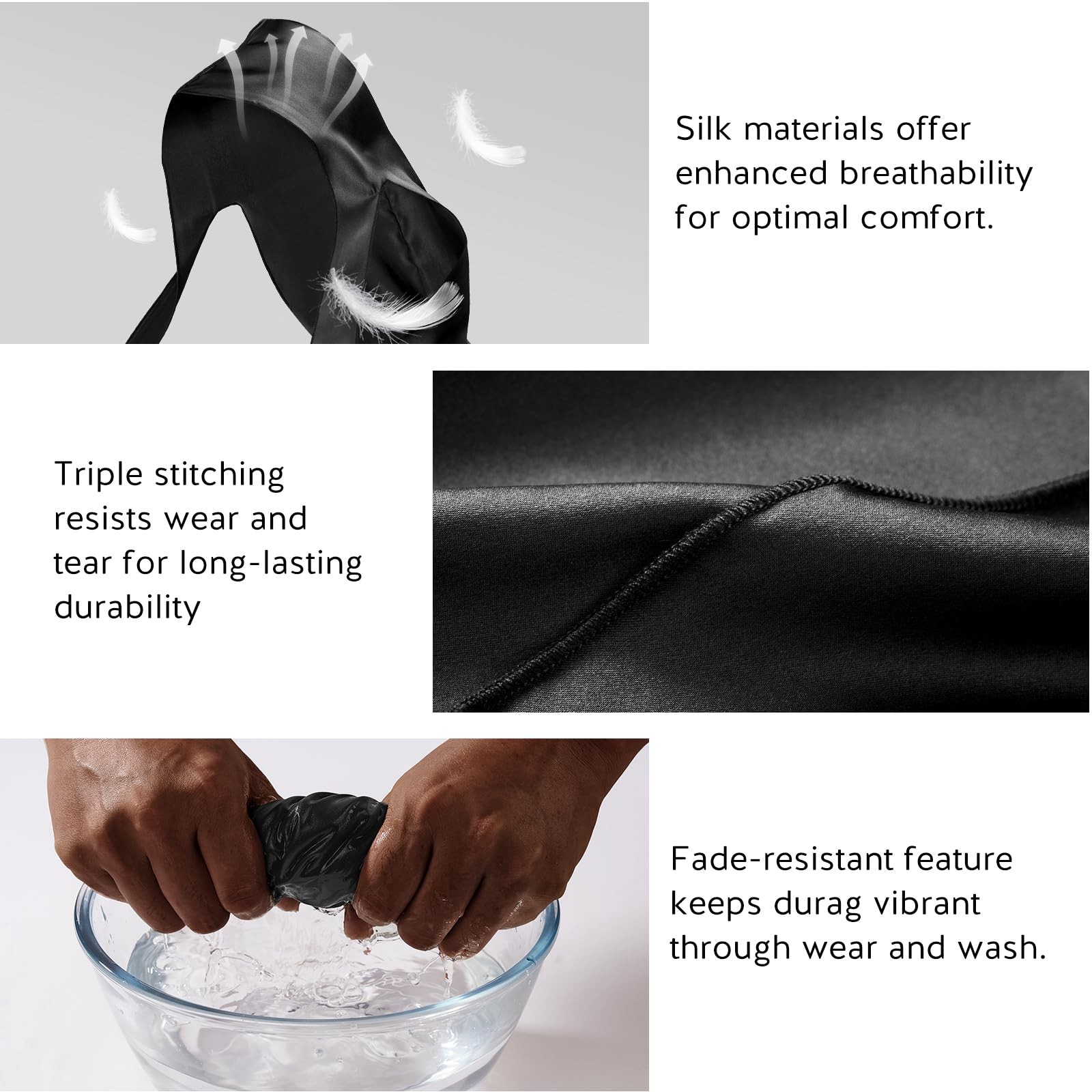 YFONG 100% 22 Momme Mulberry Silk Durags for Men Women, Extra Long Strap Silk...