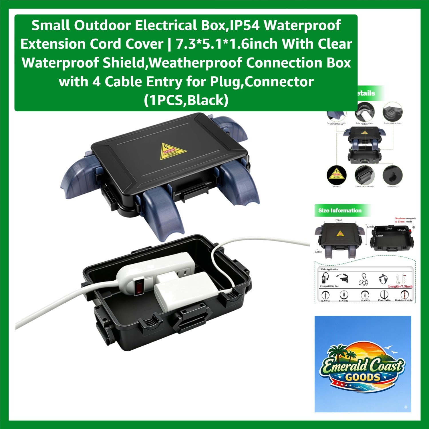 Small Outdoor , Waterproof Extension Cord Cover | 7.3*5.1*1.6inch With Clear ...