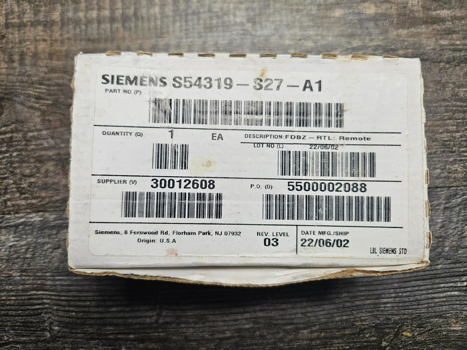 SIEMENS S54319-S27-A1 DUCT DETECTOR  - FDBZ - RTL : Remote