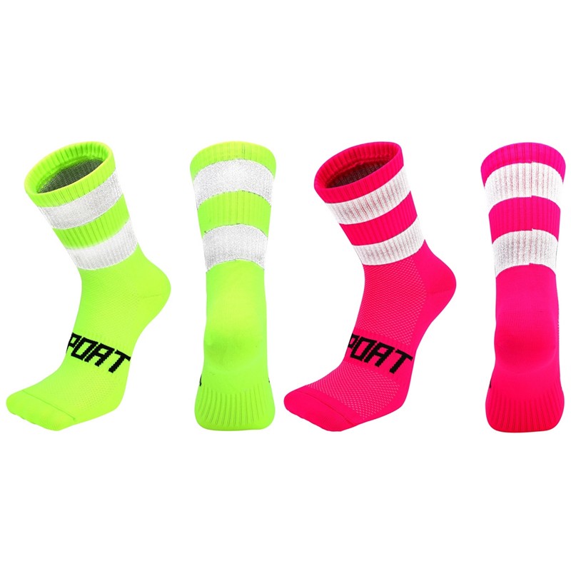 2 Pairs Reflective Cycling Socks Bicycle Riding Bike Sports Socks XC Pink Green