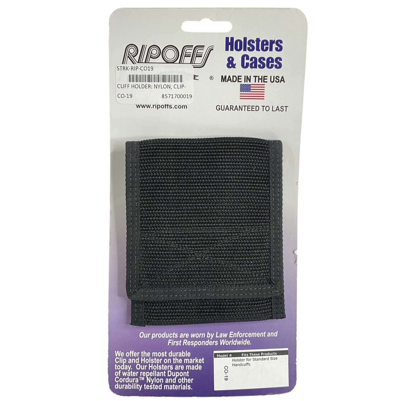 Ripoffs Handcuff Holder Black Nylon CO-19  Steel Clip for Standard size cuffes