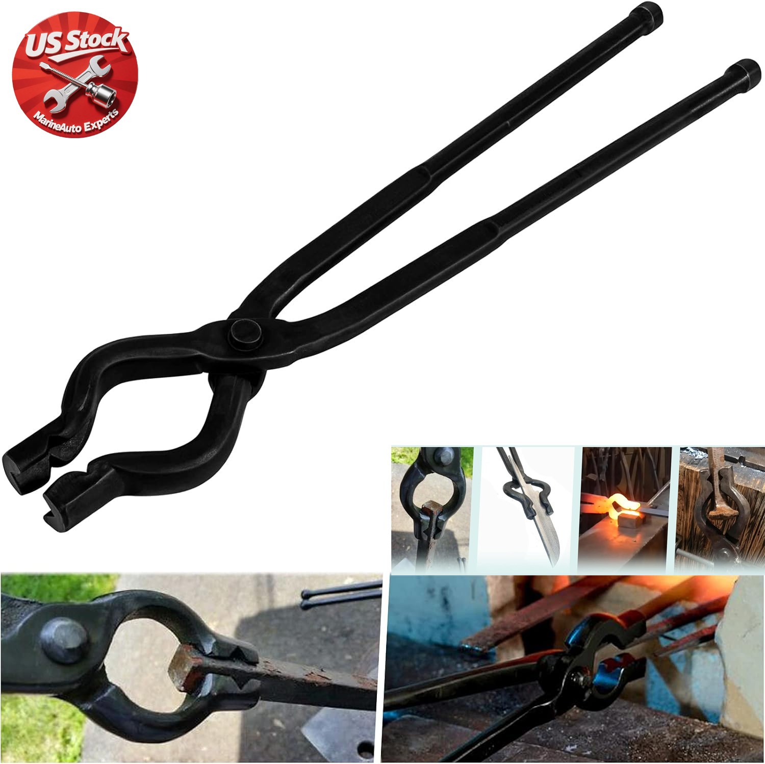 17 in V-Bit Bolt Blacksmith Tongs for Knife Making Railroad Spikes Square Stock