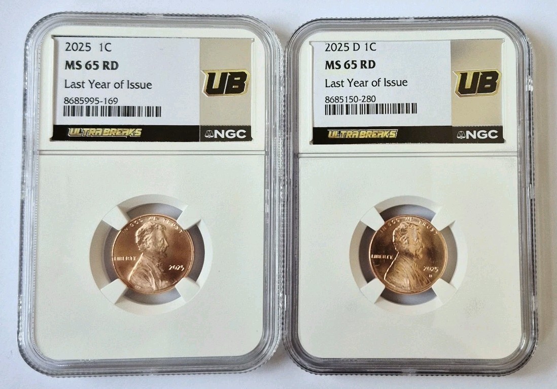 2025 Last Year of Issue 2 pcs Lincoln Shield 1C NGC Graded MS 65 RD ULTRA BREAKS