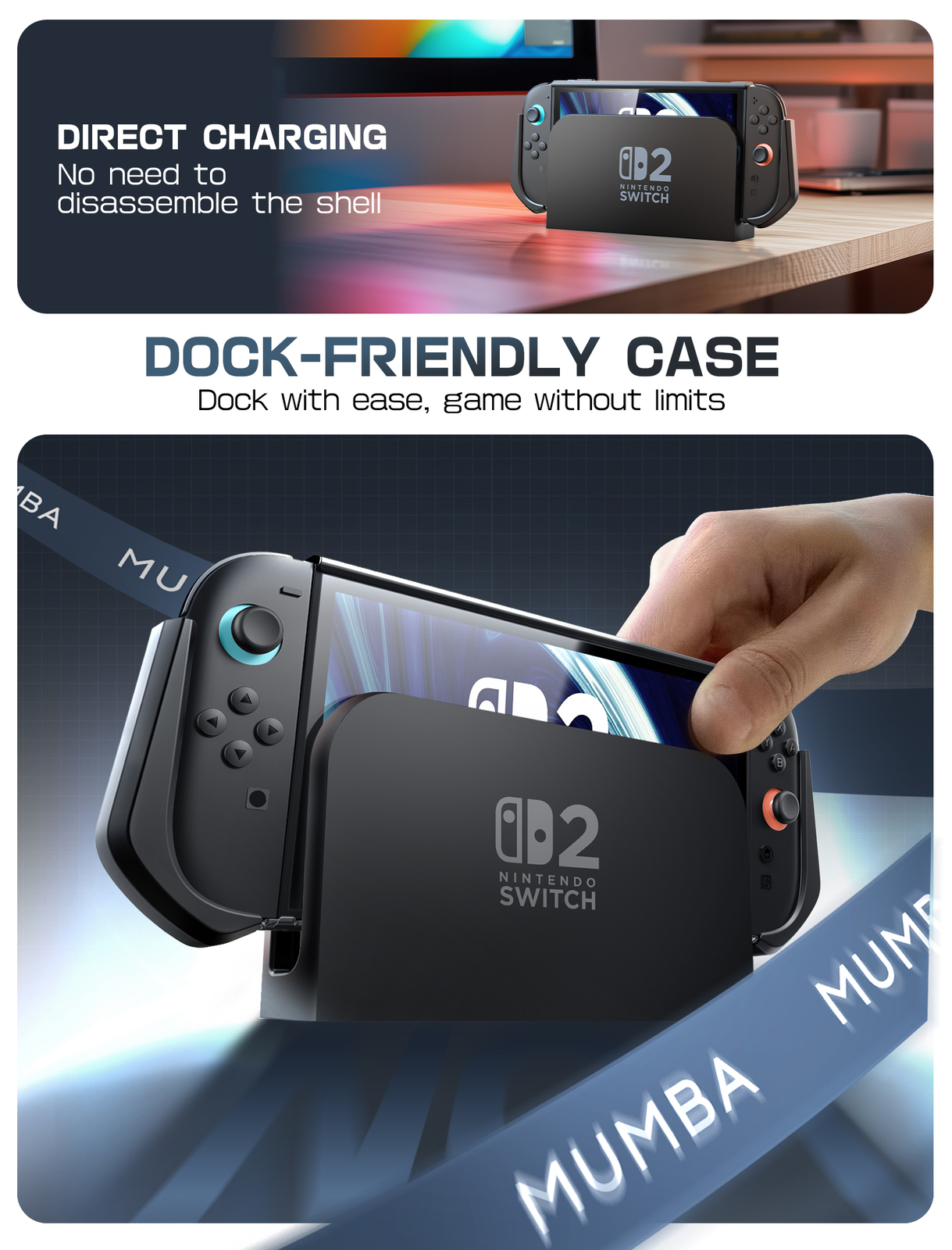 Mumba Full Protection Dockable Case For Nintendo Switch 2 (7.9") TPU Grip Cover