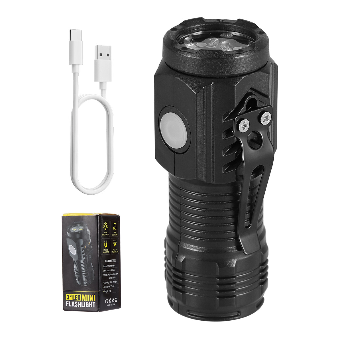 3-PACK Super Bright LED Mini Flashlight USB Rechargeable Pocket Keychain Torch
