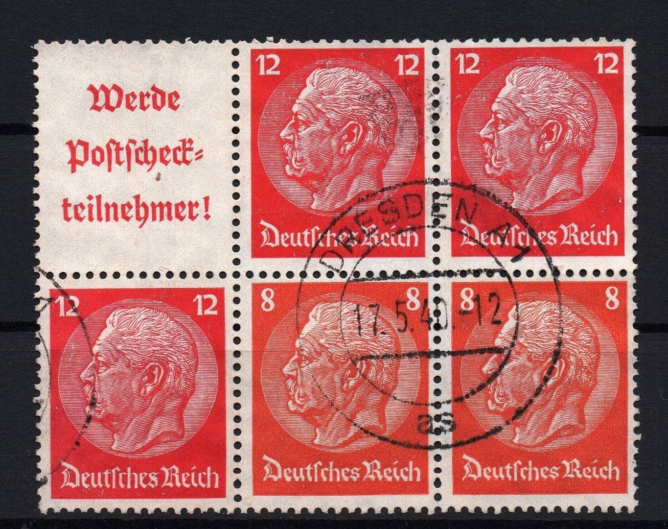 Dt. Reich se-tenant Michel No. S195/W85 W86, stamped