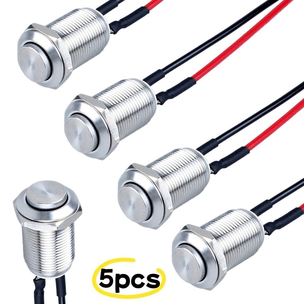 5 PCS 12mm Waterproof Momentary LATCH ON/OFF Stainless Steel Push Button Switch