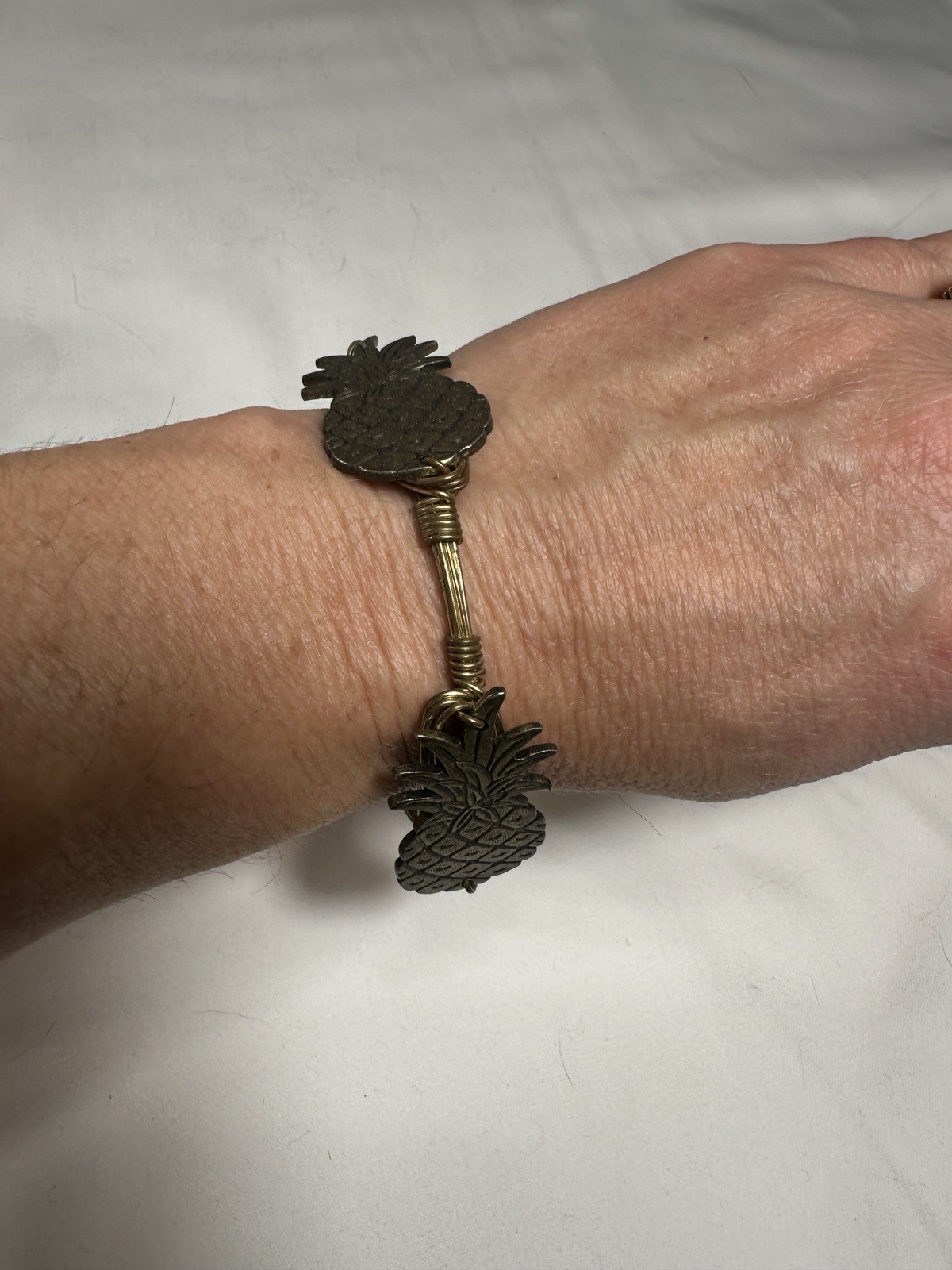 BOURBON AND BOWETIES 3 PEWTER Pineapple WIRE BRACELET Stackable Tropical