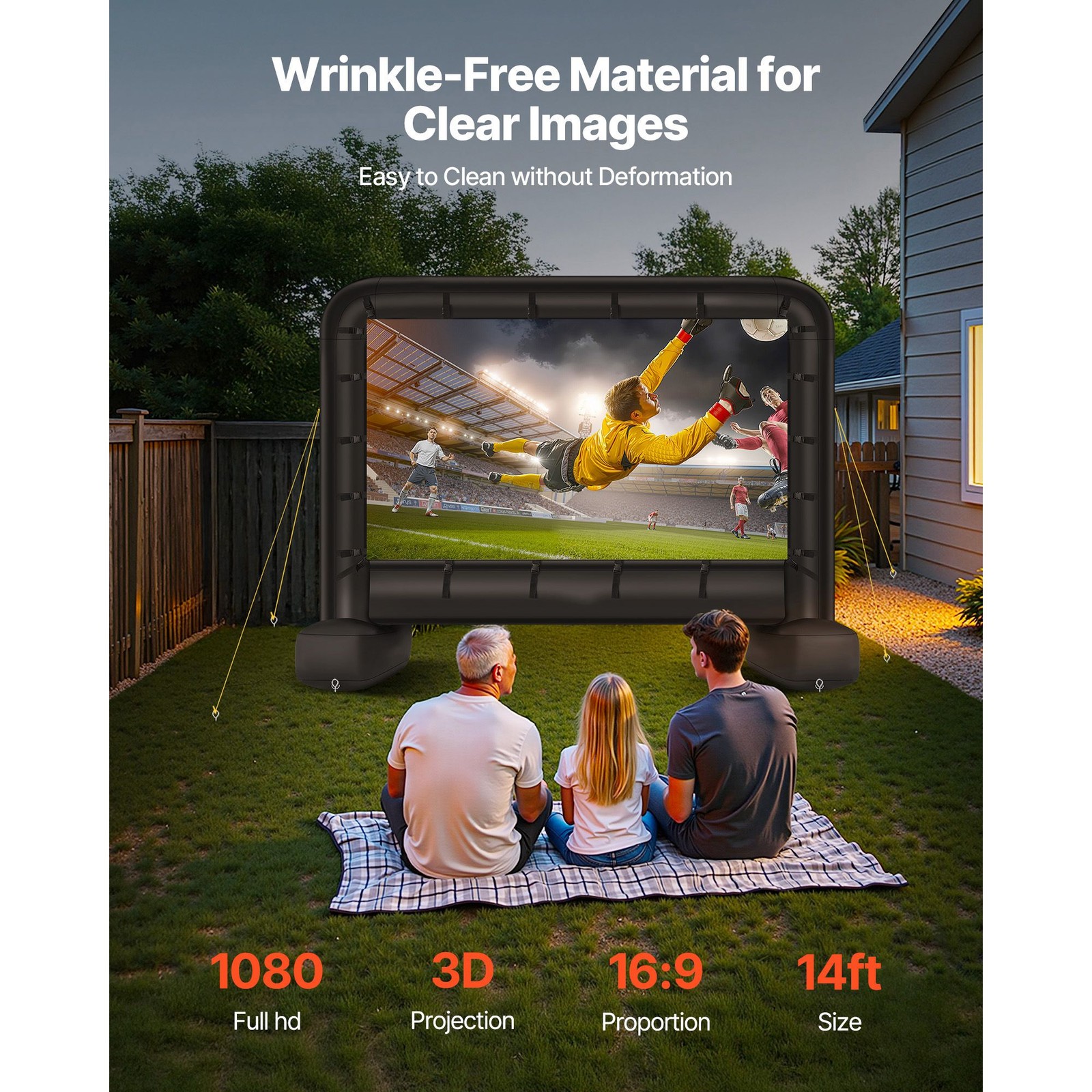 14ft Inflatable Movie Screen 16:9 600D Waterproof OxFor Ford Easy Setup