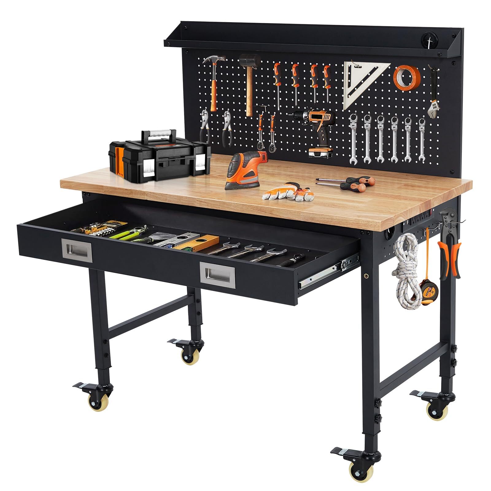 2000LB 48" Workbench Adjustable Height Workstation with Drawer Storage Backplate