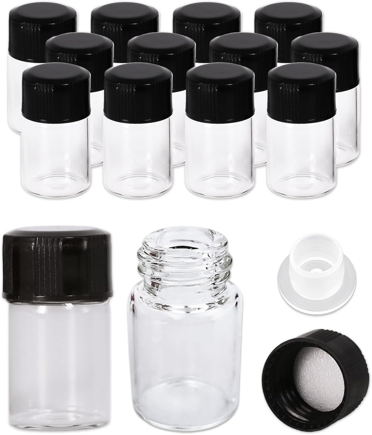 12 Pieces 2ML Clear Essential Oil Small Sample Glass Vials Bottles Containers