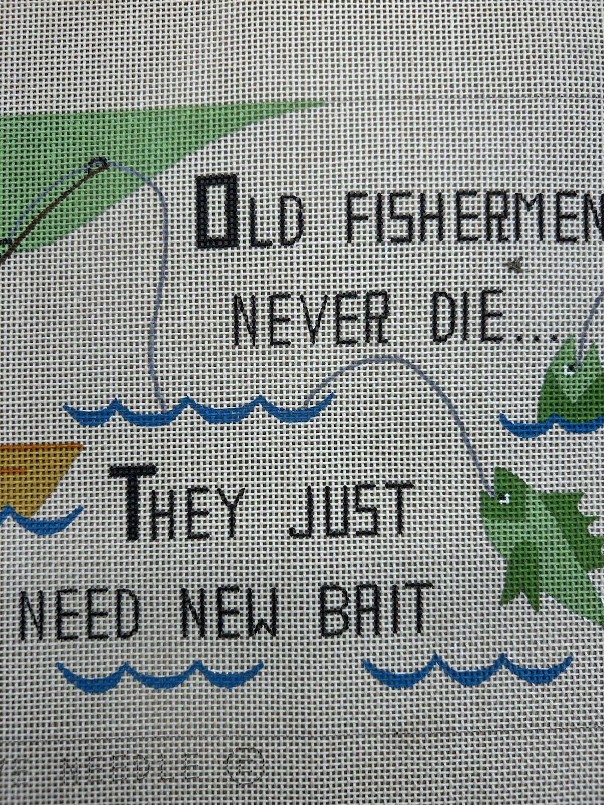 Fisherman Poem Needlepoint Canvas Colorful Pattern Hand Painted Creative Design